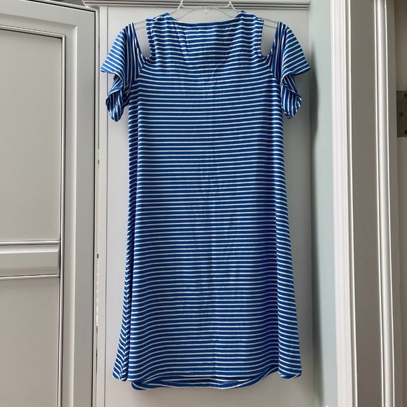 Cupio Cold Shoulder Short Sleeve Striped Knit A-Line Trapeze Dress, Size Small - Picture 2 of 9